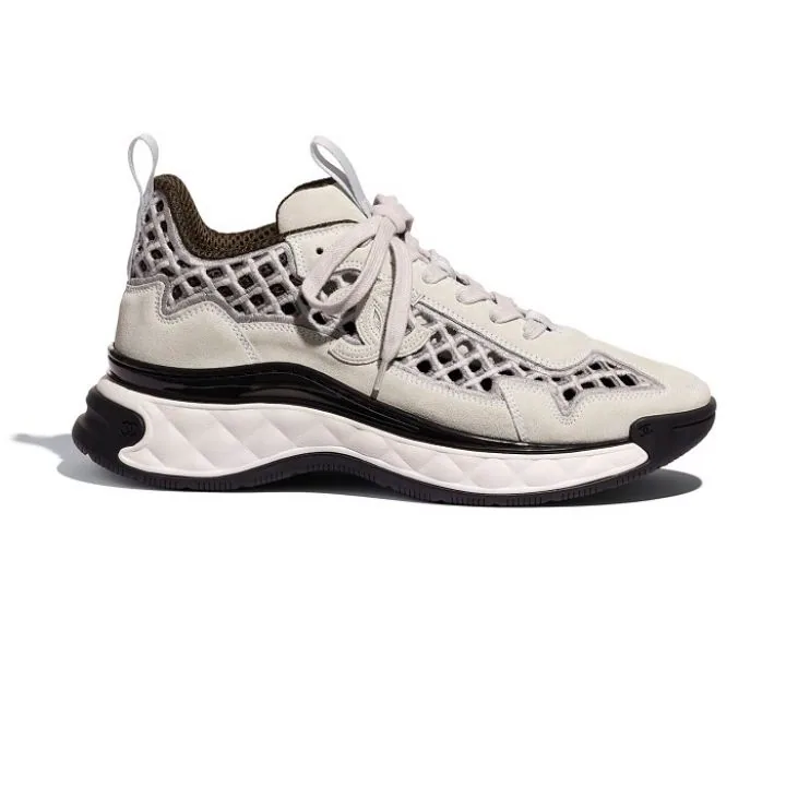 Chanel Suede Calfskin &amp; Embroidery Ecru &amp; Grey
