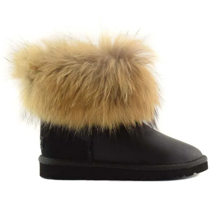 Женские угги Ugg Fox Fur Black Metallic