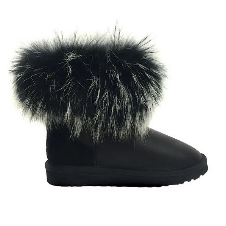 Женские угги Ugg Fox Fur Ultra Metallic Black