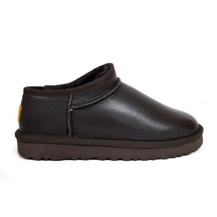 Женские тапочки Ugg Women Slipper Tasman Leather Chocolate